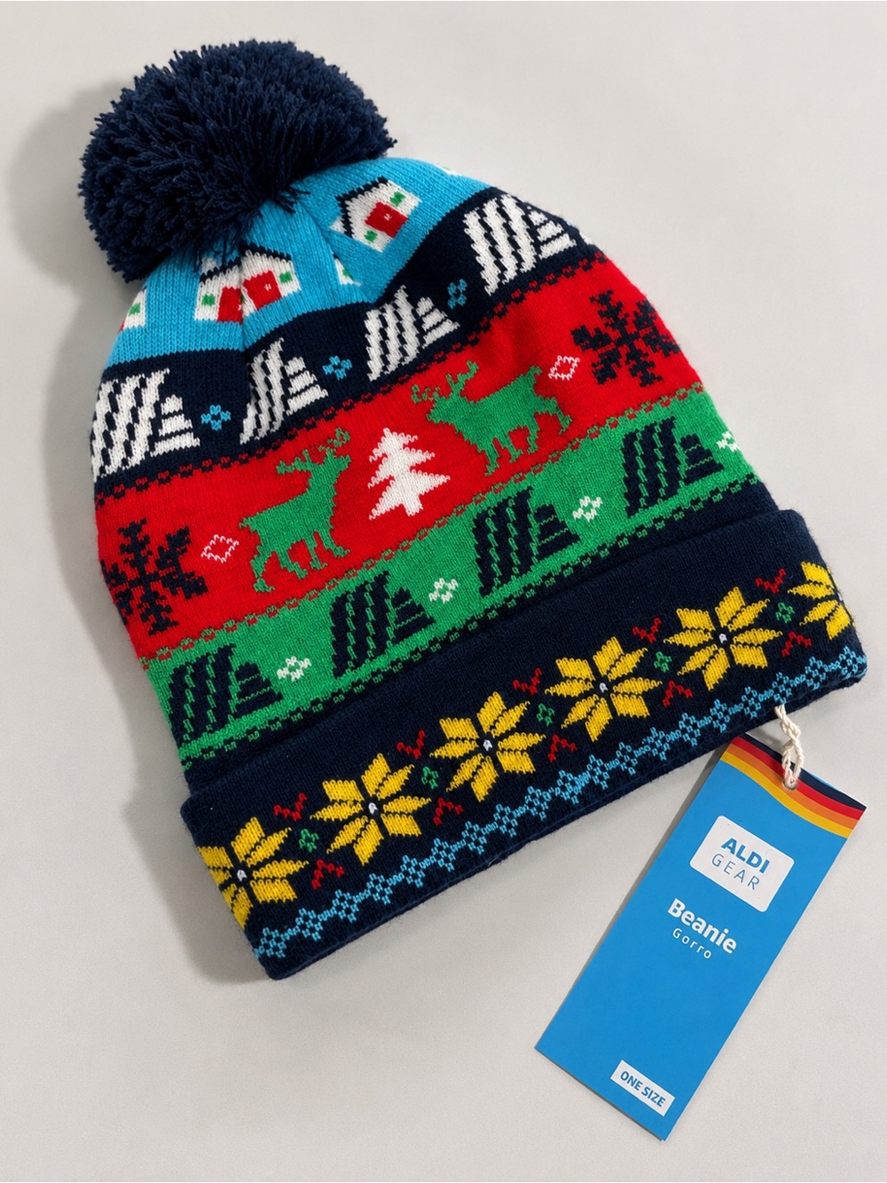 Aldi Gear Beanie Adult One Size Viral Holiday Knit Pom Pom Hat NWT